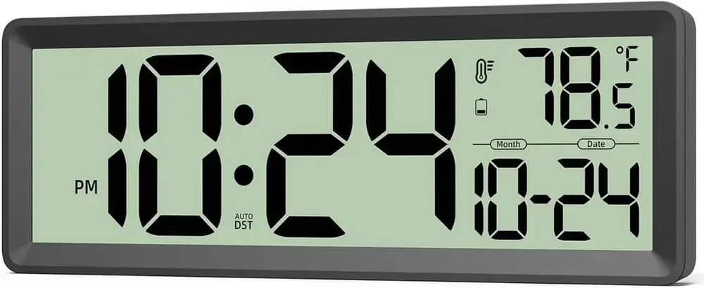 Digital Wall Clock 14 Inch Large Display Temperature Date DST Battery Operated